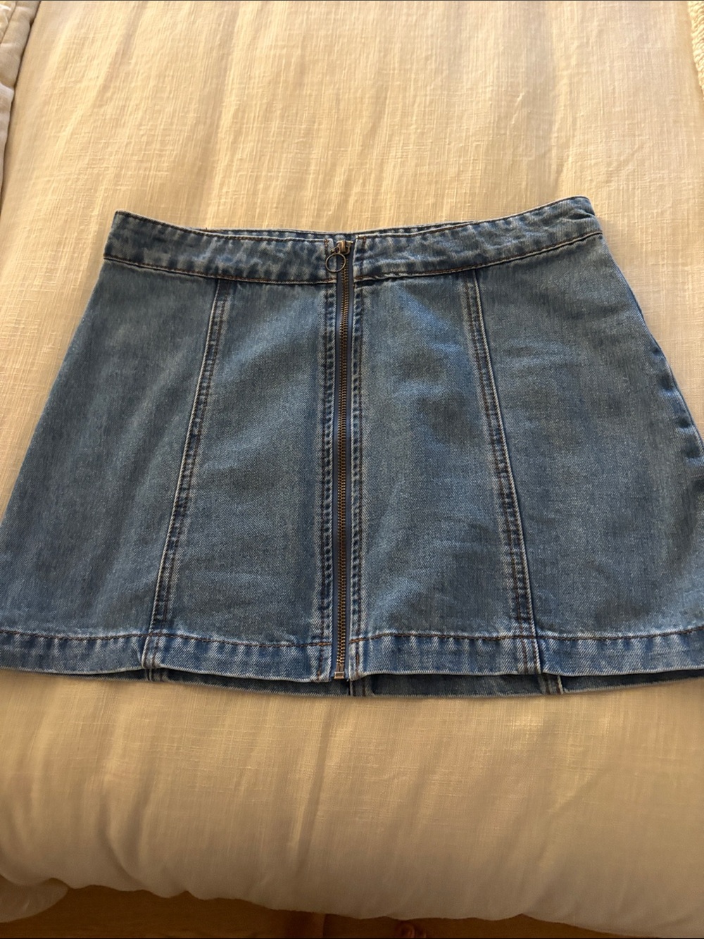 Altar'd State Light Blue Denim Front-Zip Mini Skirt